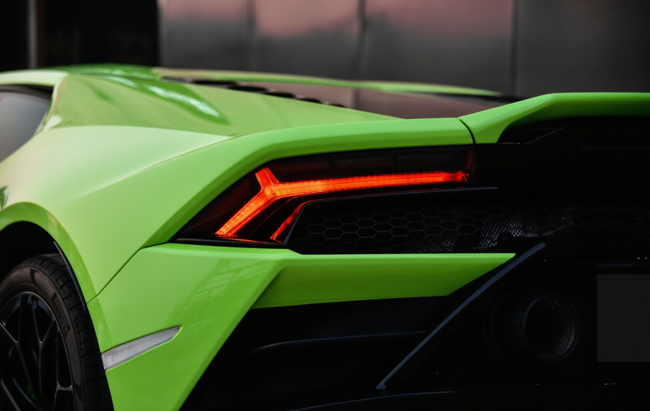 Protected green Lamborghini rear detail
